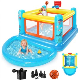 AKEYDIY Bounce House for Kids 3-6, Indoor/Outdoor Inflatable Bouncy Castle with Removable Ball Pit, Hopscotch Game, Basketball Hoop & Air Blower Included