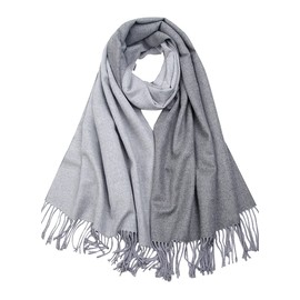 CLELLA Women's Cashmere Scarf Double Sided Cotton with Tassels Soft Large Blanket Scarf Reusable, Dark grey + light grey