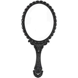 Hand Mirror Vintage Handheld Mirror with Handle Vanity Makeup Mirror Travel Mirrors (Rose Gold, Carved) - Color: Black, Size: 9.5"L x 4.4"W