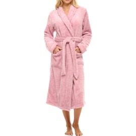 Alexander Del Rossa Fluffy Robe, Fuzzy Robe for Women, Warm Soft Fluffy Robes for Women, Womens Robe Fuzzy Heathered Mauve Medium (A0302CMVMD)
