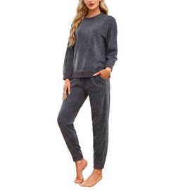 HEARTNICE Womens Pajamas Set Lightweight Fleece Outfit Soft Lounge Pjs Cozy Sleepwear with Jogger Set 2 Piece Long Pullover(Dark Grey Mel., S)