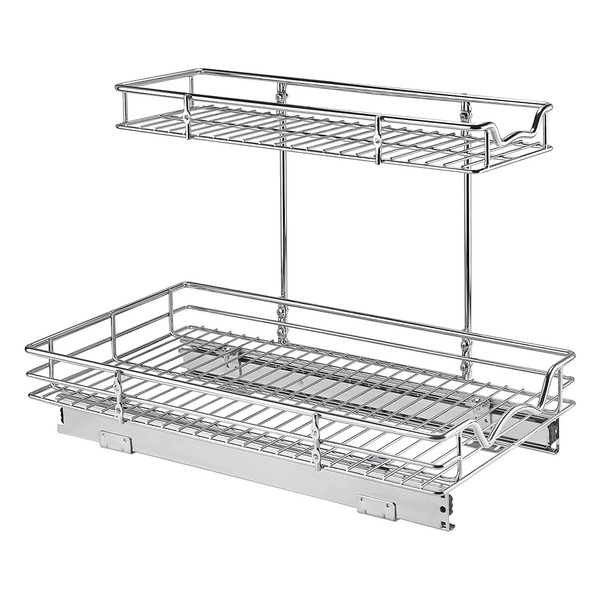 Hold N’ Storage 2 Tier Under Sink Organizers and Storage - Slide Out Cabinet Organizer with Sliding Drawers for Inside Cabinets- 11" W x 21" D x 15”H, Chrome.