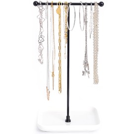 HQSHNY Jewellery Stand - Ceramic Base 31 cm Height, Jewellery Organiser, Aesthetic Jewellery Hanger for Necklaces, Bracelets, Rings, Necklace Display - Minimalist White