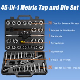 Anfrere 45 pcs Metric Tap and Die Set, Standard Tap Set and Die Tool Set for Threading and Rethreading Internal and External Threads, M6-M25 Thread Repair Kit