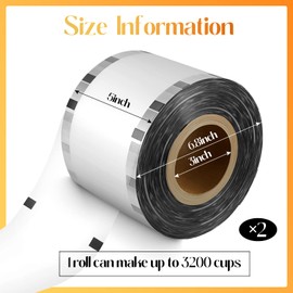 Tessco 2 Rolls Cup Sealing Film Sealer for Cup Sealing Machine 90-105 mm 6400 16oz Plastic Cups for Bubble Tea, Water, Cold Coffee, Juice, Soda