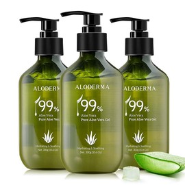 ALODERMA Pure Aloe Vera Gel Made with Organic Aloe within 12 Hours of Harvest, Natural, Lightweight & Non-Sticky for Face, Body, Hair, & Scalp, 10.6oz - Multipack Discounts: 3 Bottles