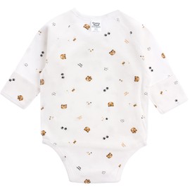 organicboom 100% Organic Cotton Side Snap Kimono Onesie Bodysuit With Mitten Cuffs (22Tiger, 6-12M)