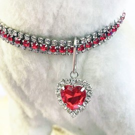 Rhinestone Pet Collar, Sparkling 3 Rows Crystal Diamond Dog Collars, Adjustable Rhinestones Wedding Collar, Puppy Girl Bling Necklace Pendant Jewelry for Small Medium Large Pets, Cats, Dogs(B-Red,S)