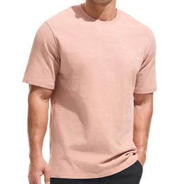 KLIEGOU Men's 100 Cotton Loose Fit Thick T-Shirt Heavy Weight Crewneck Tees for Men Pink 3XL