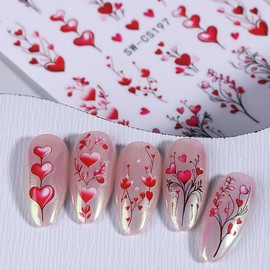 4 Sheets Valentine Nail Stickers Heart Nail Decals 3D Self-Adhesive Love Tree Rose Design Valentines Nail Art Stickers Decoration Nail Supplie Acrylic Nails for Women