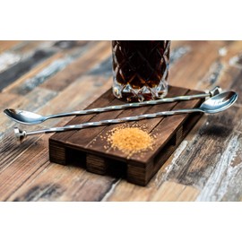 Buddy´s Bar - 2 x Bar Spoons, High Quality Bar Spoons, Food Safe, Twisted Stem with Muddler, 27cm Long, Polished Stainless Steel