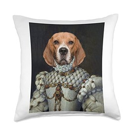 Beagle dog Renaissance Pet Portrait medieval painting Throw Pillow