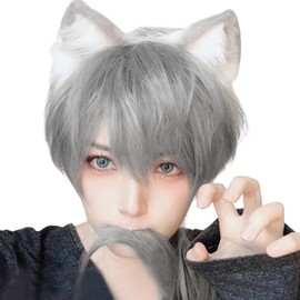 Hawkko Men's Short Wig, Full Wig, Long Straight Wig, Men's Wig, Black, Men's Wolf Cut, Wig, Men's, Harajuku, Handsome, Men's, Natural, Small Face, Heat Resistant, Popular, Fashion, Imechan, Cosplay,