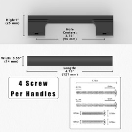 Asimerdeco 10 Pack Matte Black Cabinet Pulls 3.75 Inch(96mm) Kitchen Cabinet Handles Solid Zinc Alloy Cabinet Hardware Drawer Pulls