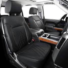 LUCKYMAN CLUB 2014-2018 Silverado/Sierra 1500 2500 3500 Cars Pickups Trucks Custom Front Seat Covers, Fit Trims Like LT, LTZ, RST (02-Front, Black)