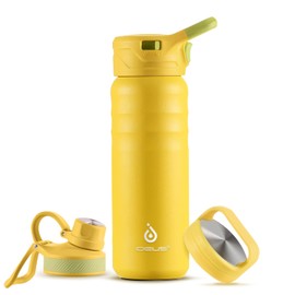 IDEUS Vacuum Insulated Water Bottle, 24 oz (710 ml) Stainless Steel Double Wall Bottle Metal Sports Canteen with Leak-proof Screw Cap (Yellow)