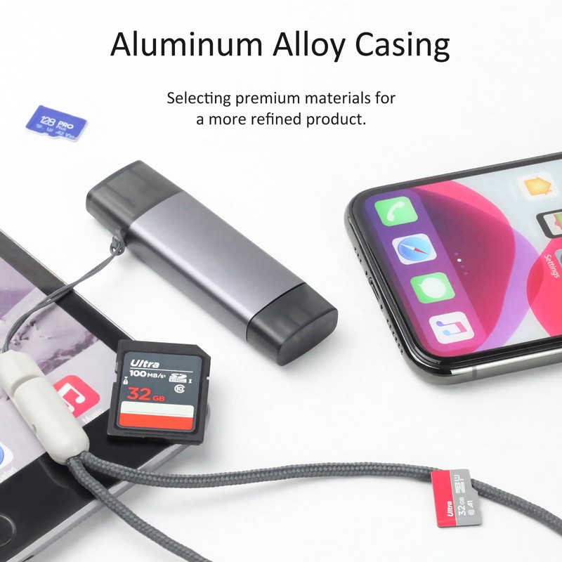 USB3.0 USB-C SD Card Reader, 2-in-1 Wansurs Aluminum Alloy Memory