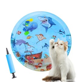 Gkiozu Cat Water Mat for Indoor Cats, 2025 Upgraded 0.6mm Thicken Scratch-Resistant Interactive Sensory Play Mat with Floating Fish Toys, Summer Cooling Pad for Kittens with Free Air Pump