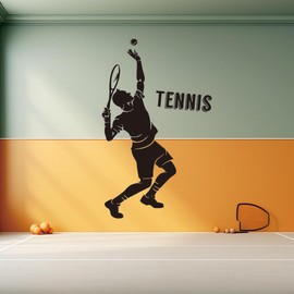 Tennis Player Silhouette Wall Sticker - Tennis Sports Decal for Walls - Ideal for Sports Hall Decoration Effect Size 26"x16" inch (Black-JZY150-Tennis)