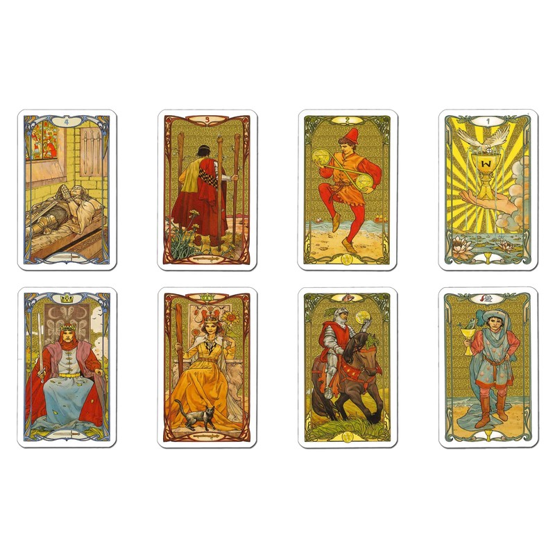 Miniature Golden Art Nouveau Tarot with Japanese Manual Pocket Manual,