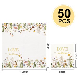 Ottin Floral Love in Bloom Paper Napkins, 5'' Gold Foil Disposable Wedding Cocktail Napkins, 50 Counts for Bridal Shower, Anniversary, Birthday, Valentine's Day, Mother's Day & Baby Showers