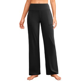 DLOODA Wide Leg Yoga Pants Women Elastic High Waisted Lounge Pants Loose Causal Comfy Trousers with Pockets（Black XXL）