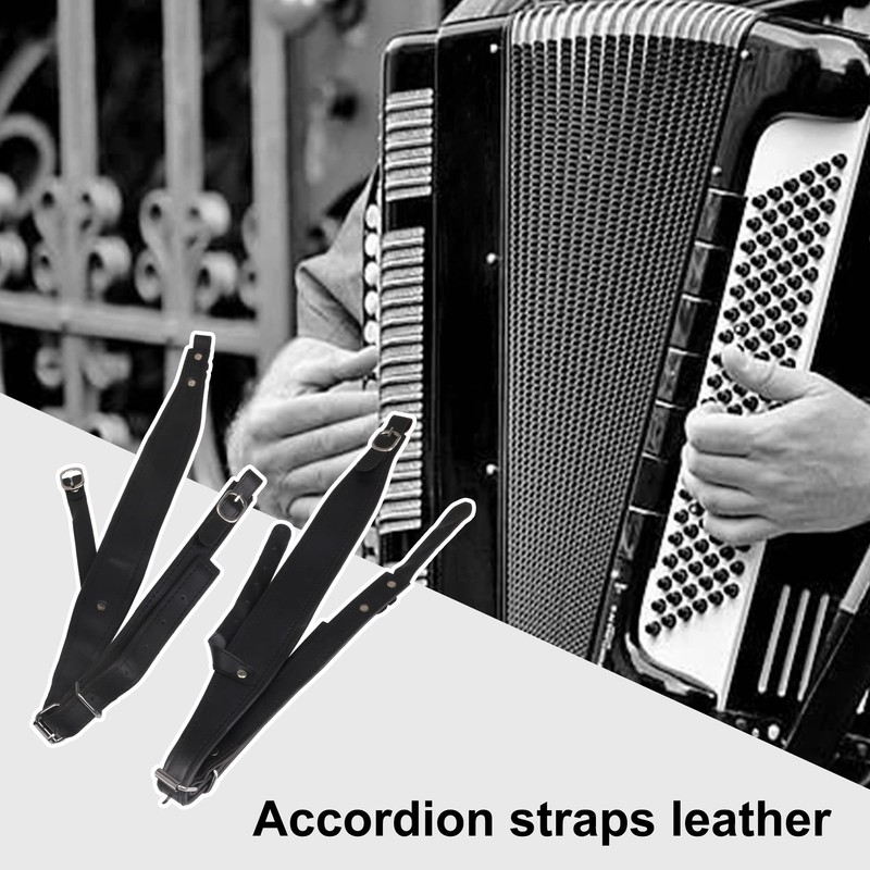 Yibuy 2Pcs Artificial Leather Accordion Straps Black Straps Replacement Musical