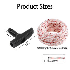 Vxcvzv 3.5mm Lawnmower Pull Cord with 2 Handles,10m/32.8Ft Lawn Mower String Recoil Starter Rope Replacement for Petrol Lawn Mower Trimmer Chainsaw