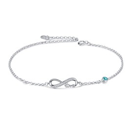 Infinity Ankle Bracelet for Women, 925 Sterling Silver Charm Adjustable Anklet 9+2'' (Simulated Blue Zircon)
