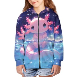 Pointodoor Underwater Axolotl Girls Full Zip Hoodies for Boys 6-7 Fall Winter Clothes Causal Long Sleeve Hoodies Sweatshirt Loose Fit Axolotl Sport Jacket