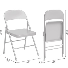 IDEALHOUSE 4 Pack All-Steel Folding Chairs Set of 4, Grey Heavy Duty Metal Foldable Dining Chair with Backrest, Hold Up to 350 LBS, Portable Fold Chair for Home, Indoor & Outdoor Events