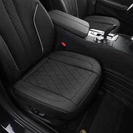 TTMiku Black Bottom Seat Cover for Cars 2 Pack, Luxury Leather Front Seat Bottom Covers, Universal Waterproof Faux Leather Cushion Cover for Car Seat