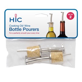 HIC Kitchen Bottle Stopper Pourer with Hinged Flip-Top Lid, 18/8 Stainless Steel, Set of 2