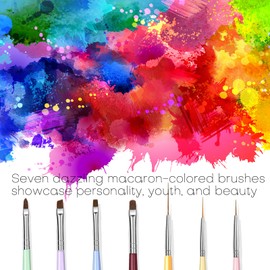 7PCS Nail Art Brushes, Nail Design Painting Brush Set with Nail Polish Brush, Nail Liner Brush, Nail Extension Gel Brush, Builder Nail Gel Brush, and Multi-Size Dotting Pens for DIY Nail Art