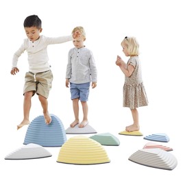 GONGE River Stones & Hilltops Combo Set - The Original Non-Slip Stepping Stones for Kids - Balance, Coordination, Motor Skills - Nordic Colors - Set of 9