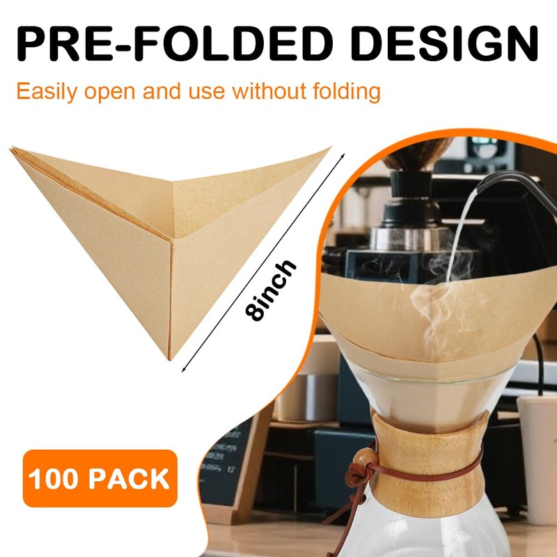 BYKITCHEN Pre-folded Pour Over Coffee Filter, Set of 100, Natural