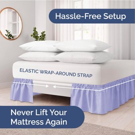 Wrap Around Dust Ruffle Bed Skirt - Lavender - for Queen Size Beds with 24 Inch Drop - Elastic Strap - Adjustable Pleated Bedskirt with Brushed Fabric and Wrinkle Free - for Women, Men, Kids & Teens