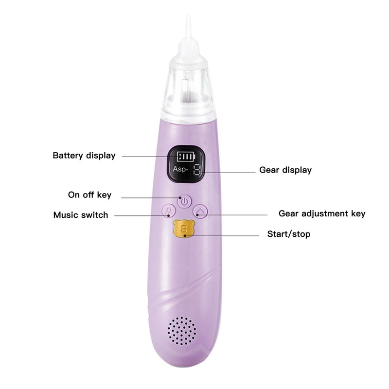 Electronic Infant Nose Aspirator Adjustable Suction Level Music Light Soothe