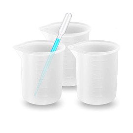 Woohome 5 Stück Silikon Messbechern für Harz, 100 ml Silikon Messbecher Set Silikon Becherz mit Plastiktropfen für Epoxidharzmischung, Schmuckherstellung