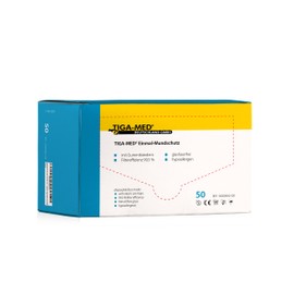 Medical Face Mask OP Single Use Pack of 50 Blue Elastic Bands 3 Ply 99.5% Filter Efficiency Original Tiga-Med Quality