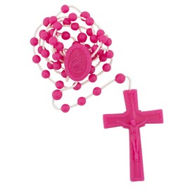 Hot Pink Plastic and Cord Rosary | Tough and Compact | Keep in Wallet or Purse | Great Catholic Gift For First Reconciliation and First Communion | 17" Long
