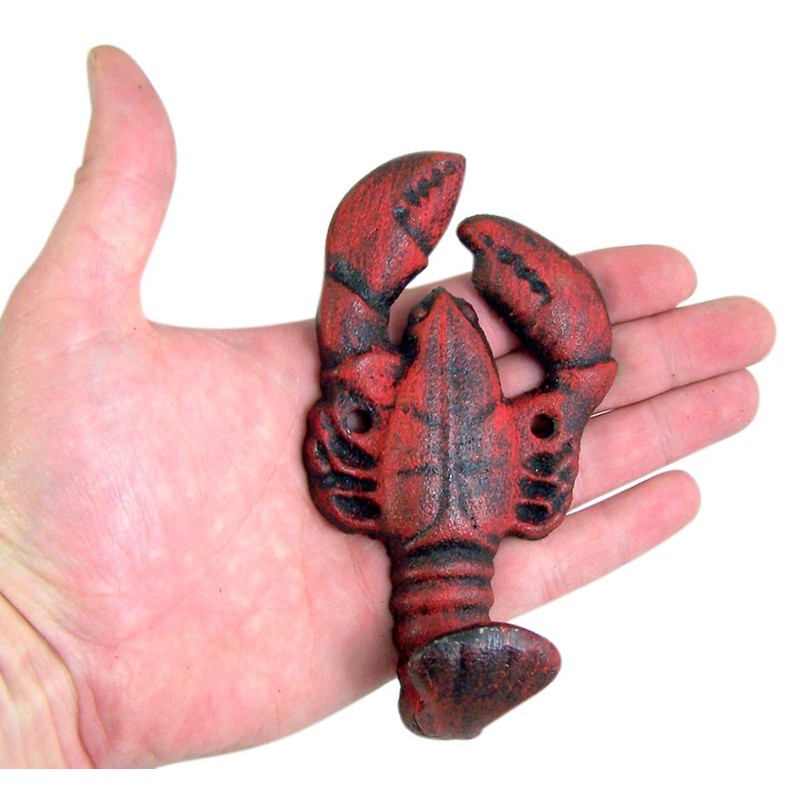 Primitive Cast Red Lobster Wall Hooks, 5 1/2 Inches, Set