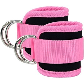 Ankle Straps Ankle Resistance Bands Wrist Cuffs Padded Straps Adjustable Fitness Glute Kickback D-Ring for Cable Machine Gym Foot Leg Training Brace - Color: pink