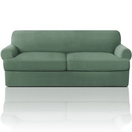 PrinceDeco T Cushion Sofa Slipcover 3 Pieces Sofa Covers for T Cushion Couch Soft Couch Cover Sofa Slip Covers (70"-88") Furniture Covers with 2 Individual T Shape Seat Cover, Loden Frost