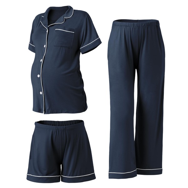 Rnxrbb 3 PCS Women Maternity Pajamas Set Nursing Postpartum Breastfeeding