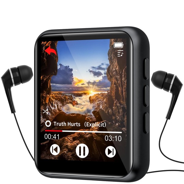 SWOFY 32GB MP3 Player, Bluetooth 5.0, Multi-functional, Music Player, Mini Audio Player, Built-in Speaker, Expandable Up to 128GB, 1.8 Inch Touchscreen, Supports FM Radio, Pedometer, Alarm, E-Book, Picture Viewing, Recording, Etc., Black