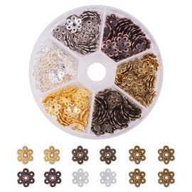 PH PandaHall 180pcs Flower Bead Cap, 6 Colors Bead End Caps Alloy Filigree Metal Multi-Petal Spacer Beads Caps End Charm Caps for DIY Earrings Bracekets Necklace Jewelry Craft Making