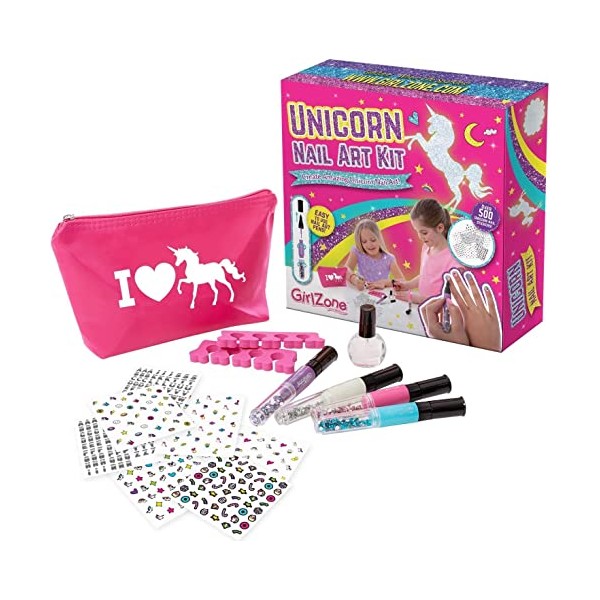 GirlZone Unicorn Nail Art Kit, 16-Piece Nail Art Set for Girls Nail Studio, Fabulous Girls Toys, Great Gift Idea, and Beauty Craft for Sleepovers