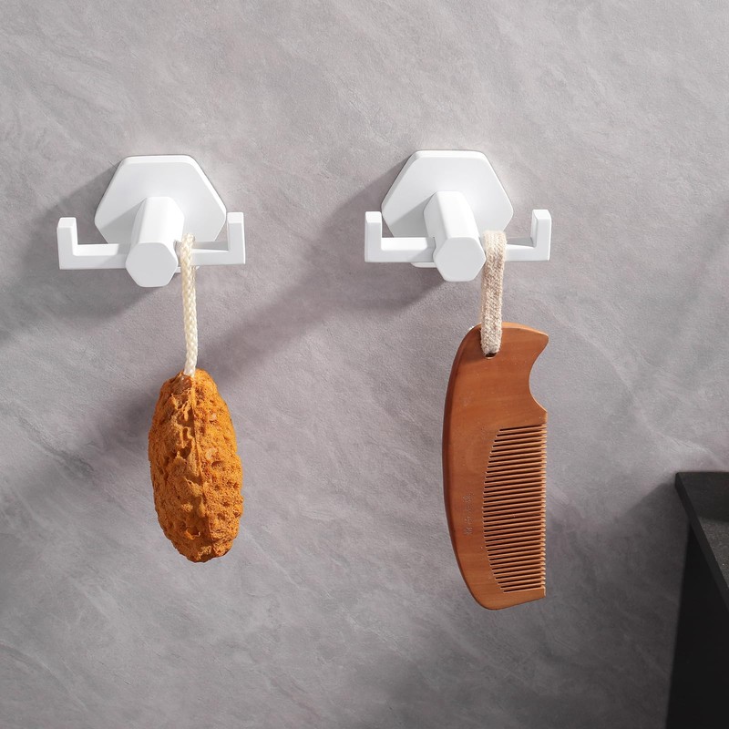 GERZWY White Bathroom Hooks, Double Towel Robe/Coat Clothes Hook Stainless