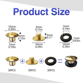 SHSMPXOY 30 Sets Chicago Book Screws Stainless Steel M5 x 4 mm Chicago Screws Bookbinding Screws Screw Rivets for Leather, Bags, Books, Collars, Backpacks, Dog Leads (Gold)